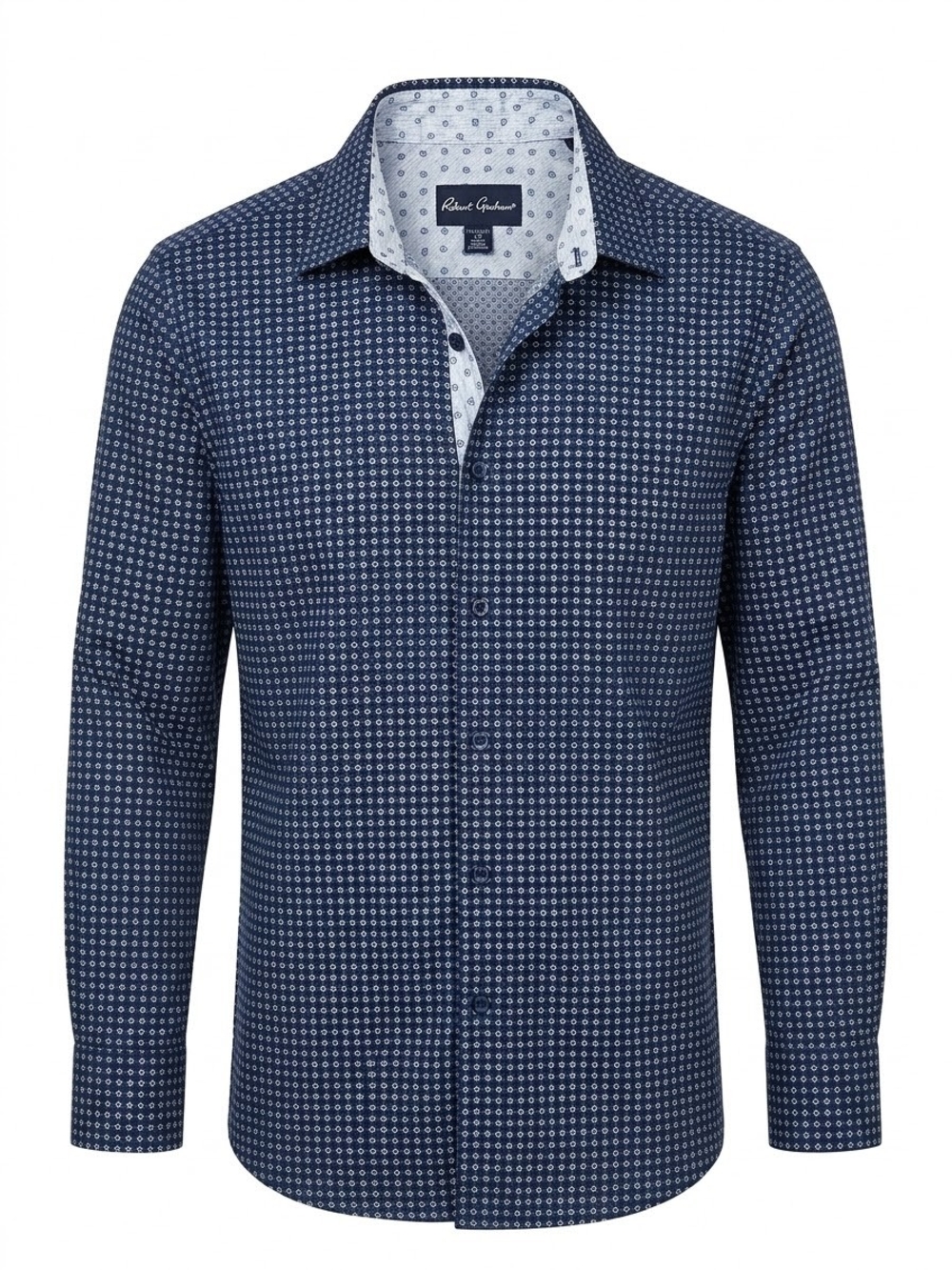 Robert Graham Men's Large Navy and White Micro-Geometric Button-Down Shirt